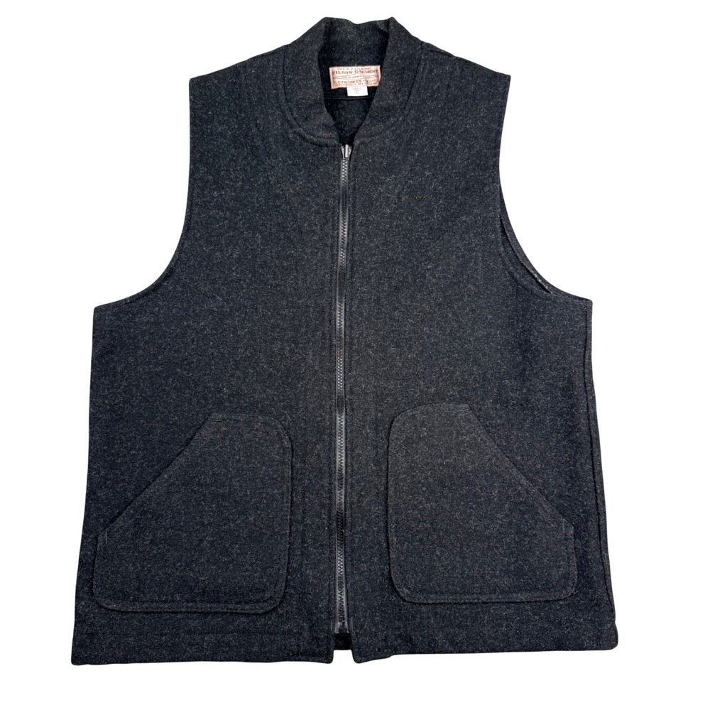 Filson Mackinaw Wool Vest Liner Mens Large Charcoal Gray Full Zip Made in USA